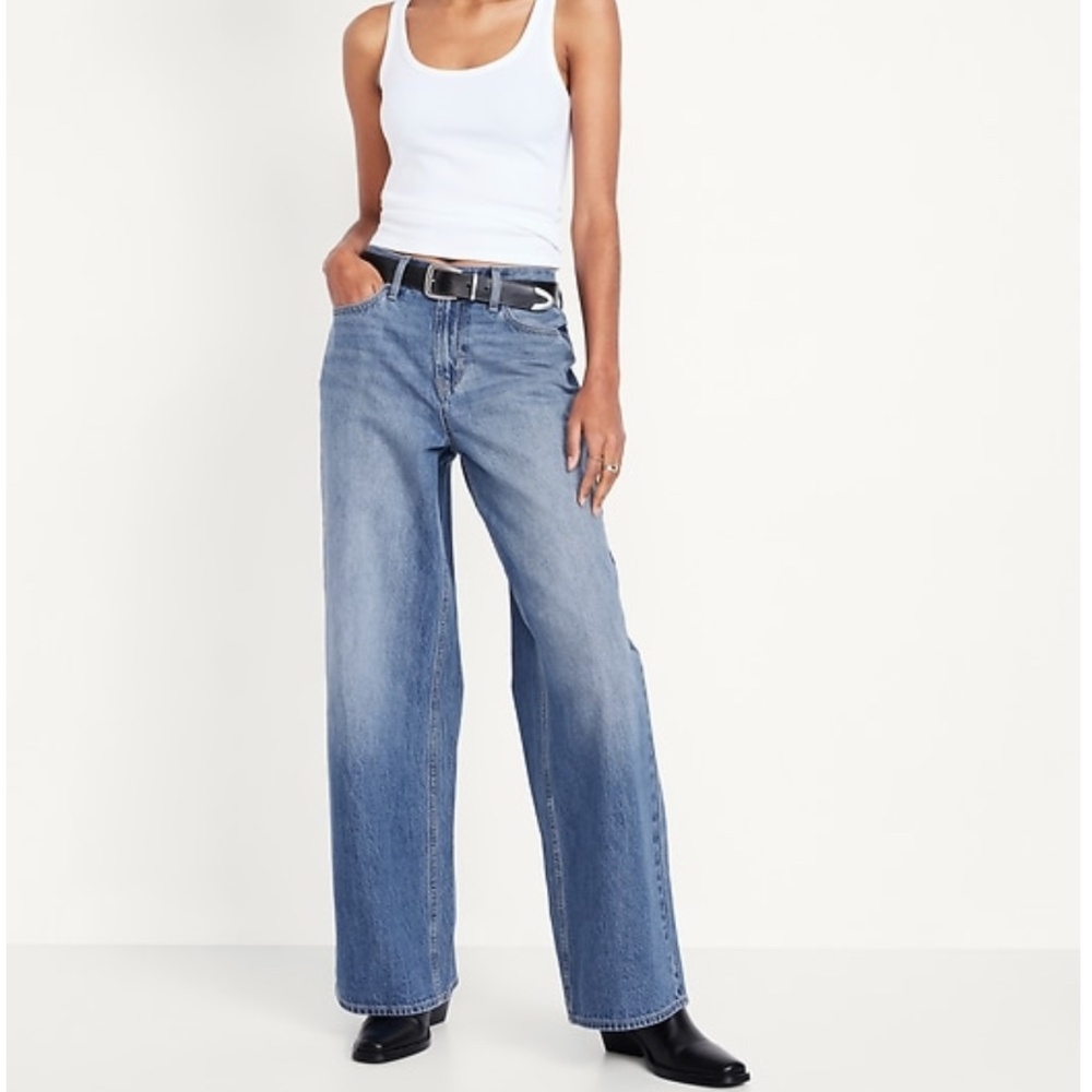 Old Navy Wow Baggy Wide Leg Mid Rise Denim Size 8 Medium Wash